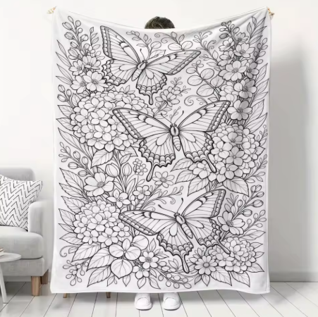 Manta para colorear con rotuladores lavables · Mariposas y flores